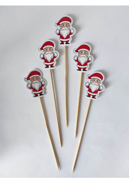 15 cm Uzun Kürdan - 30 Adet Dekoratif Karton Noel Baba Pasta Kürdanı Kırmızı - Kokteyl Karıştırıcı fiyatları