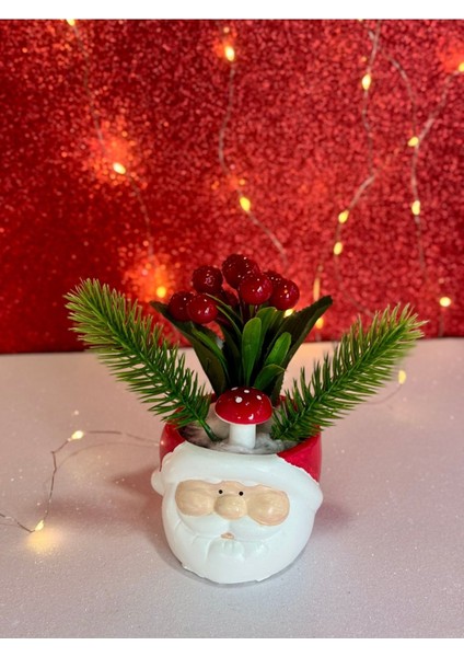 2'li Yeni Yıl Noel Baba ve Kardan Adam Yapay Çiçek Kokinalı Yılbaşı Dekorasyonu Saksı modelleri