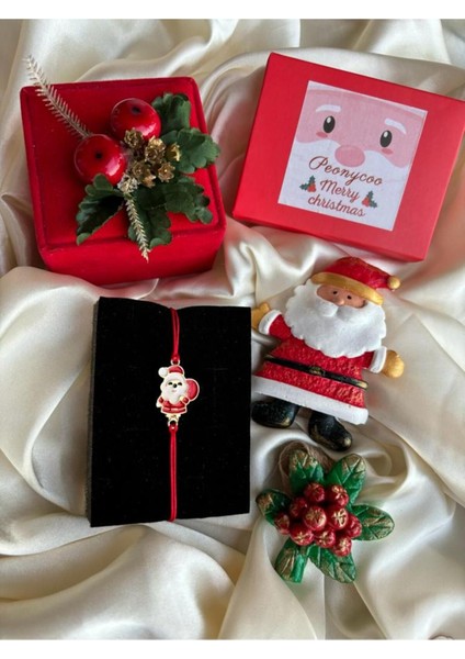 Yılbaşı Temalı Kırmızı İpli Mineli Bileklik, Altın Kaplama, Şık ve Renkli Takı