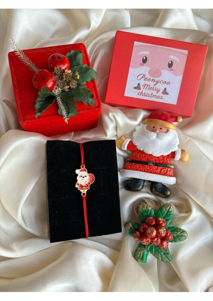 Yılbaşı Temalı Kırmızı İpli Mineli Bileklik, Altın Kaplama, Şık ve Renkli Takı fırsatları