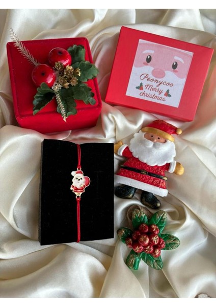 Yılbaşı Temalı Kırmızı İpli Mineli Bileklik, Altın Kaplama, Şık ve Renkli Takı indirimleri