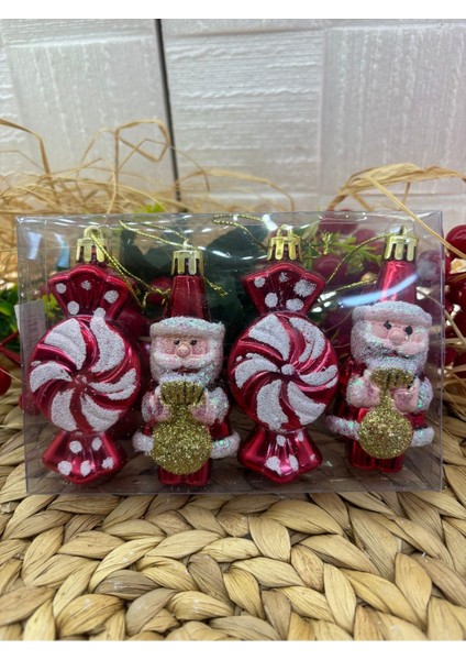 Yılbaşı Asetat Kutulu Şeker Noel Baba Ağaç Süsü 4 Lü