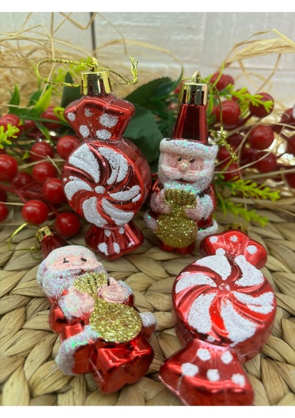 Yılbaşı Asetat Kutulu Şeker Noel Baba Ağaç Süsü 4 Lü modelleri