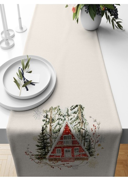 Yılbaşı Temalı Dijital Baskılı 140x40 cm Ekru Runner, Şık ve Şehirli Tasarım