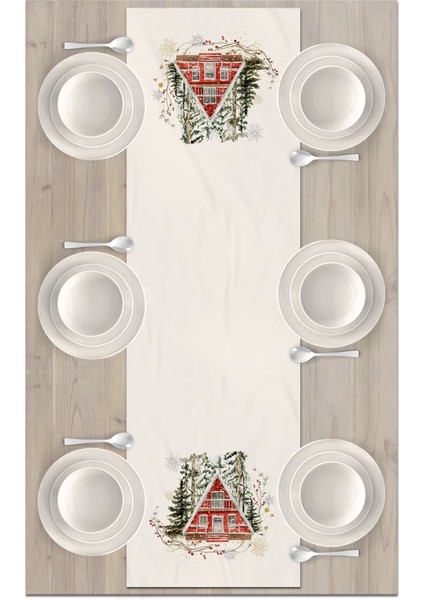 Yılbaşı Temalı Dijital Baskılı 140x40 cm Ekru Runner, Şık ve Şehirli Tasarım