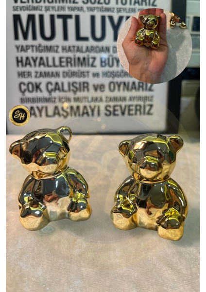 1-Adet Küçük Boy Ayıcık Biblo Panda Gold Biblo Dekoratif Sunumluk Dekor