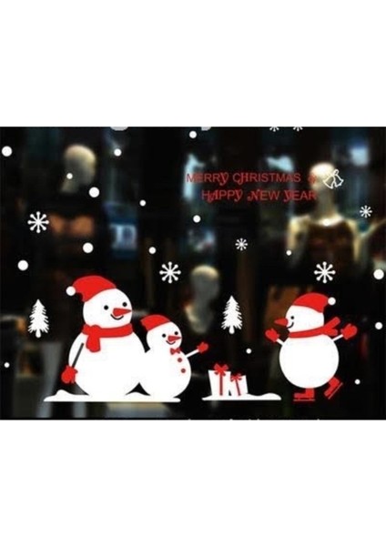 Statik Çekim Özellikli Noel Kardan Adamlar Yılbaşı Cam Sticker