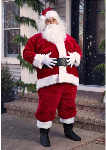 Kırmızı Noel Baba Kostümü, yünlü kadife, tatil eğlencesi için ideal seçenek