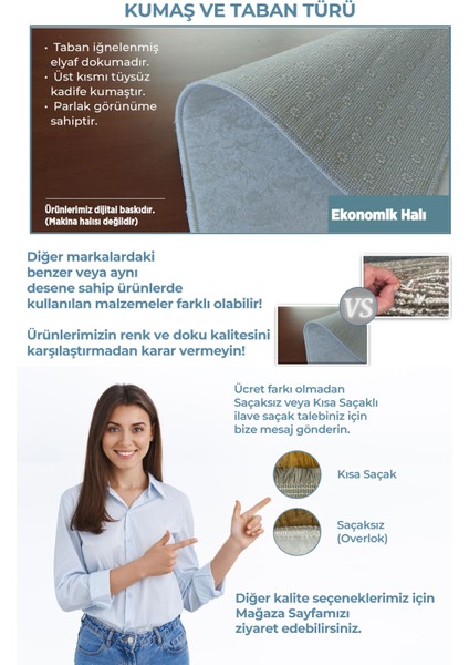 Enbe Ekonomik Yıkanabilir Kaymaz Toz Tutmaz Taban Halı E-KS-3079E