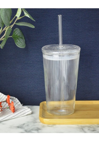 Isıya Dayanıklı Pipetli Conta Kapaklı Damlatmaz Sızdırmaz Ful Cam Origami Bardak 1 Adet 750 ml