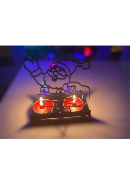 Dekoratif 3'lü Set Noel Baba Çam Ağacı Yılbaşı Temalı Tealight Mumluk Obje