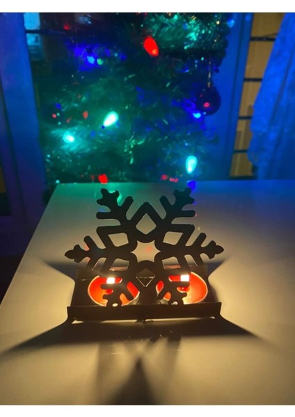Dekoratif 3'lü Set Noel Baba Çam Ağacı Yılbaşı Temalı Tealight Mumluk Obje