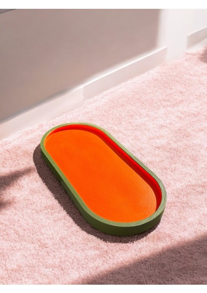 El Yapımı Turuncu & Yeşil Oval Dekoratif Takı Organizeri, Mumluk ve Sunum Tabağı 23 cm