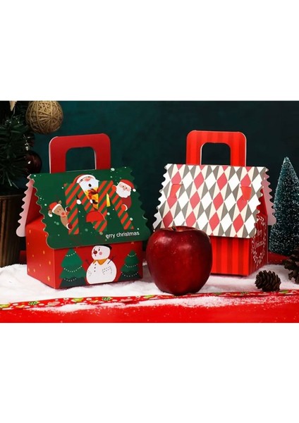 Yılbaşı Temalı Noel Baba ve Geyik Desenli Ev Şeklinde Hediye Şeker Çikolata Kutusu