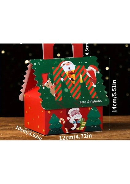 Yılbaşı Temalı Noel Baba ve Geyik Desenli Ev Şeklinde Hediye Şeker Çikolata Kutusu