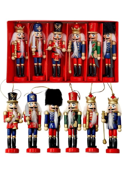 Yılbaşı Noel Süsleme 6lı Kurşun Asker, 13CM Fındıkkıran Tahta Adam Asker Retro Ahşap Adam Süs