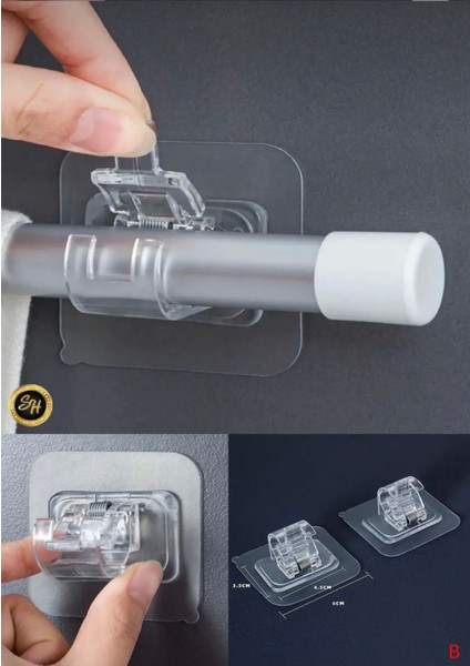 Boru Askılığı 4 Adet 6 x 6 cm Şeffaf Güçlü Kendinden Yapışkanlı Kapı Duvar Askıları Ağır Yük Taşıma