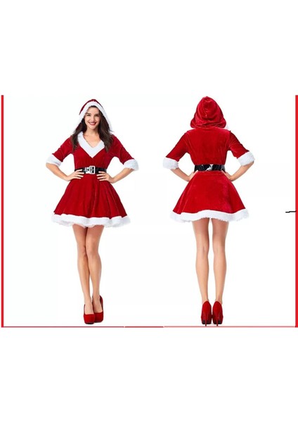 TeknoTrust Yetişkin Noel Anne Kostümü, kırmızı renkli, yünlü ve kadife detaylı rahat tasarım modelleri