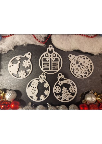 5 Adet Yuvarlak Beyaz Noel Süsü Yeni Yıl Ağacı Yılbaşı Süsü