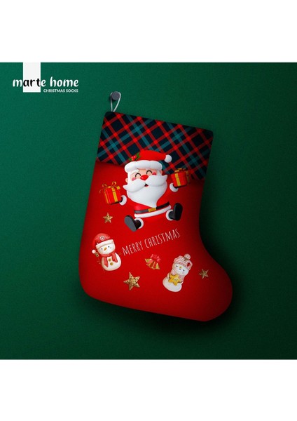Yılbaşı & Christmas Desenli Dekoratif Hediye Kesesi Noel Çorabı