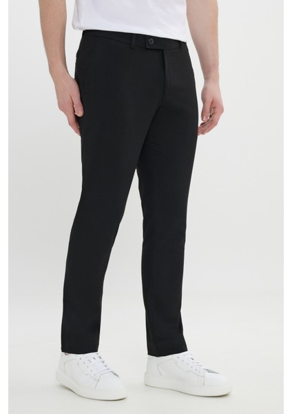 Erkek Siyah Slim Fit İtalyan Kesim Yan Cepli Esnek Casual Pantolon