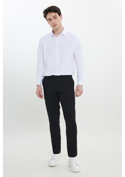 Erkek Siyah Slim Fit İtalyan Kesim Yan Cepli Esnek Casual Pantolon