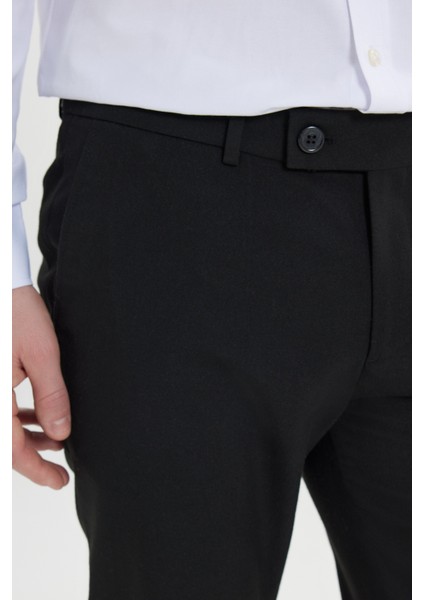 Erkek Siyah Slim Fit İtalyan Kesim Yan Cepli Esnek Casual Pantolon