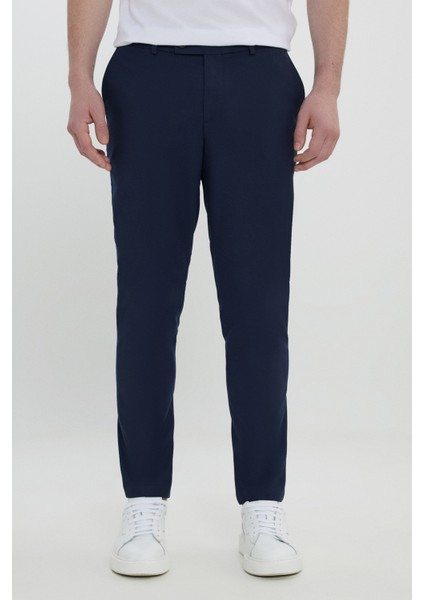 Erkek Lacivert Slim Fit İtalyan Kesim Yan Cepli Esnek Casual Pantolon modelleri