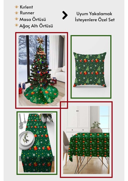 Yılbaşı temalı çift taraflı kadife kırlent kılıfı 43x43cm yeşil renk fiyatları