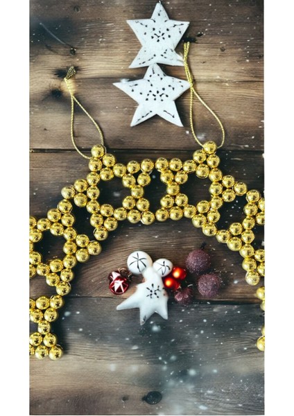 5 Adet Dekoratif Metalik Boncuklu Yıldız Yılbaşı Ağacı Noel Ağacı Süsü 5 cm Gold modelleri