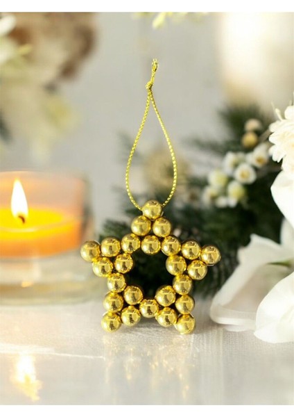 5 Adet Dekoratif Metalik Boncuklu Yıldız Yılbaşı Ağacı Noel Ağacı Süsü 5 cm Gold fırsatları