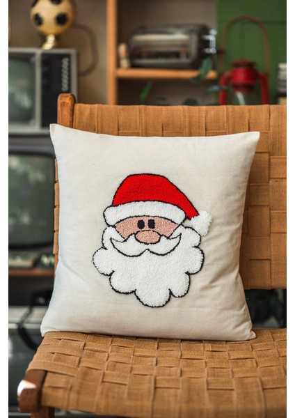 Renkli Noel Desenli Keten Kırlent Kılıfı, Kırmızı, Şık ve Rahat Dekorasyon Parçası