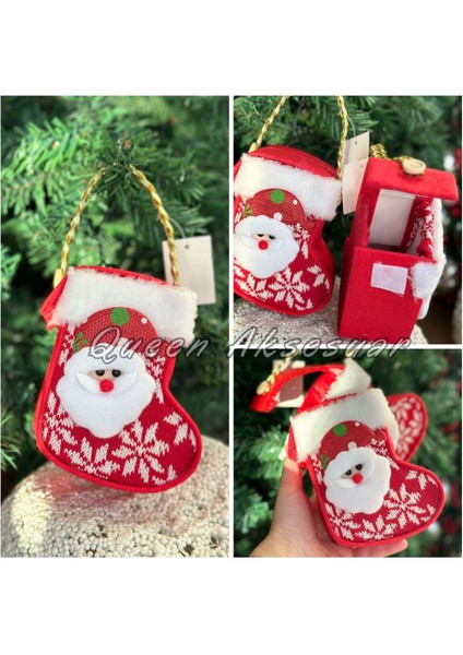 Lüks Koleksiyonluk Yılbaşı Ağaç Dekorasyon Kapaklı Hediye Kutusu Çanta Noel Baba Ağacı Süslü