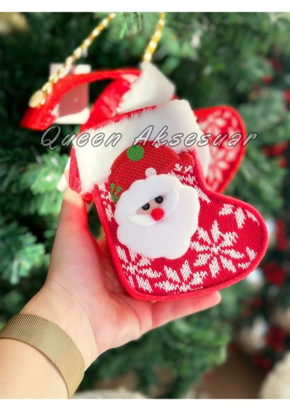 Lüks Koleksiyonluk Yılbaşı Ağaç Dekorasyon Kapaklı Hediye Kutusu Çanta Noel Baba Ağacı Süslü