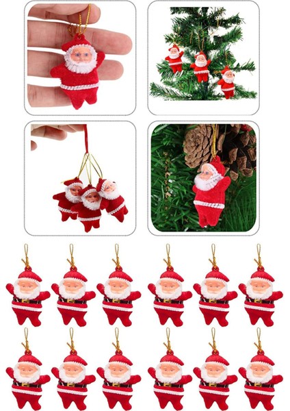 12 Li Noel Baba Figürlü Yılbaşı Çam Ağacı Süs Seti Noel Adam Yeni Yıl Ipli Ağaç Süsü