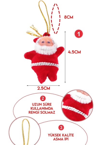 12 Li Noel Baba Figürlü Yılbaşı Çam Ağacı Süs Seti Noel Adam Yeni Yıl Ipli Ağaç Süsü fiyatları