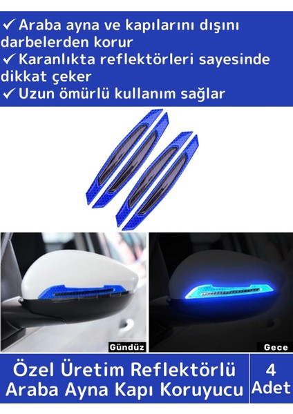 Özel Üretim Yüksek Kaliteli Oto Araç Otomobil Ayna Kapı Koruyucu Reflektörlü Şerit 4 Adet