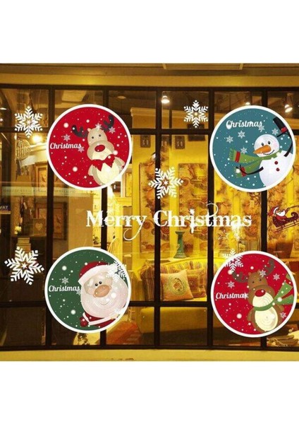 Yılbaşı Noel Sticker Renkli Marry Christmas Figürlü Süslü 70X50 cm