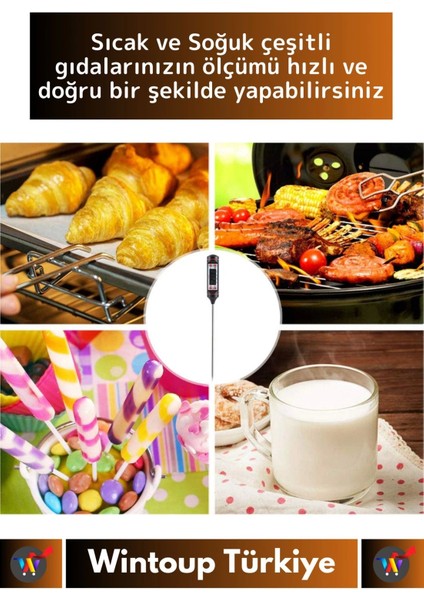 Premium LCD Ekran Çift Birimli Ölçüm Hafızalı Et Sıvı Mama Sıcak Soğuk Saplamalı Gıda Termometresi