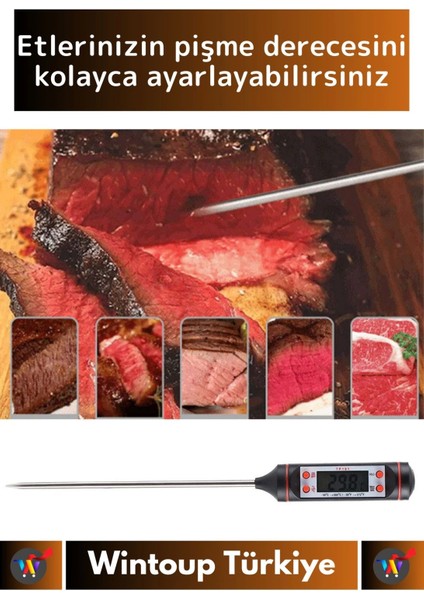 Premium LCD Ekran Çift Birimli Ölçüm Hafızalı Et Sıvı Mama Sıcak Soğuk Saplamalı Gıda Termometresi fiyatları