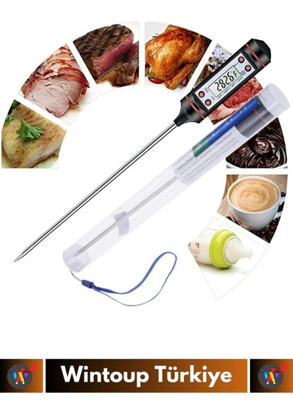Premium LCD Ekran Çift Birimli Ölçüm Hafızalı Et Sıvı Mama Sıcak Soğuk Saplamalı Gıda Termometresi modelleri