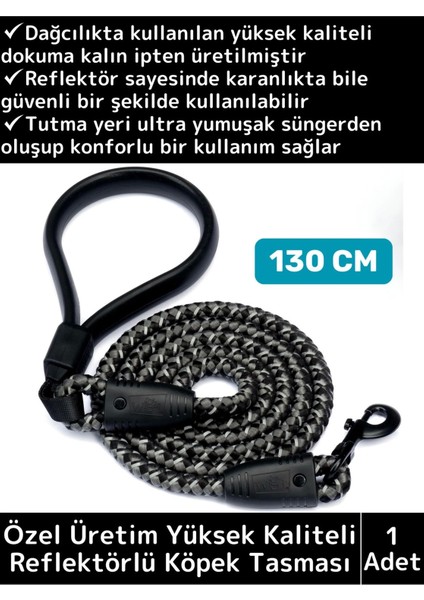 Özel Ekstra Kalın Dağcı Dokuma Ipli Esnek Yansıtma Reflektörlü Köpek Tasması 130 cm