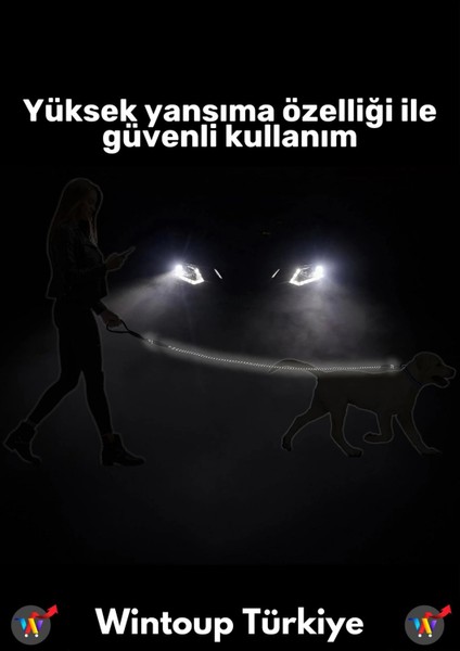 Özel Ekstra Kalın Dağcı Dokuma Ipli Esnek Yansıtma Reflektörlü Köpek Tasması 130 cm