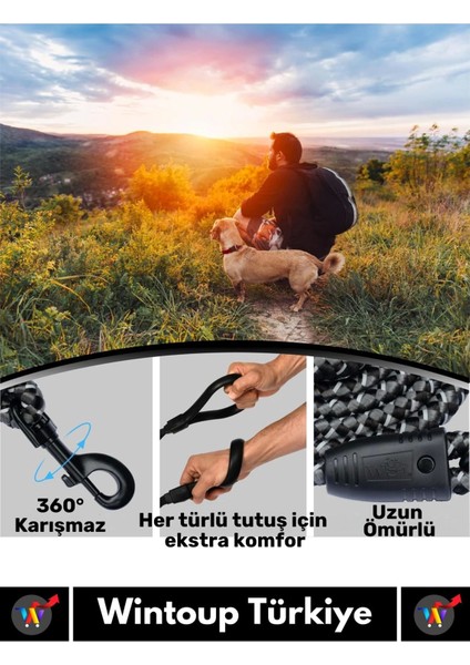 Özel Ekstra Kalın Dağcı Dokuma Ipli Esnek Yansıtma Reflektörlü Köpek Tasması 130 cm