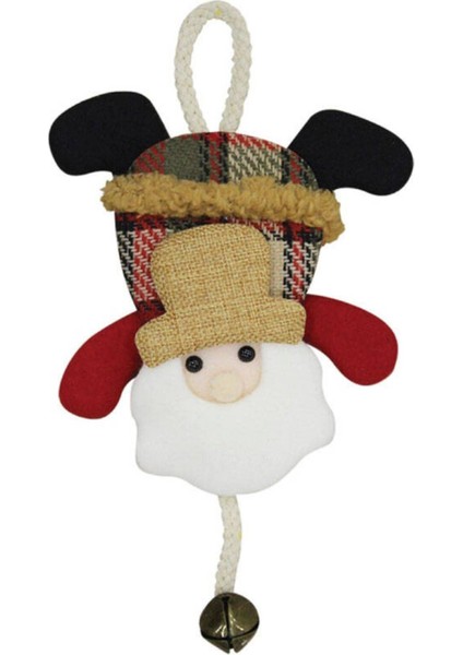 Yılbaşı Kapı Süsü Ekoseli Çanlı Noel Baba 20 cm