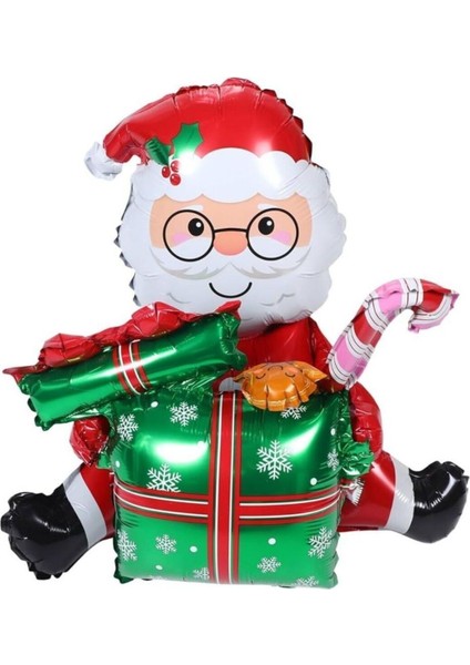 Yılbaşı Partisi Hediye Paketli Noel Baba Folyo Balon 1 Adet