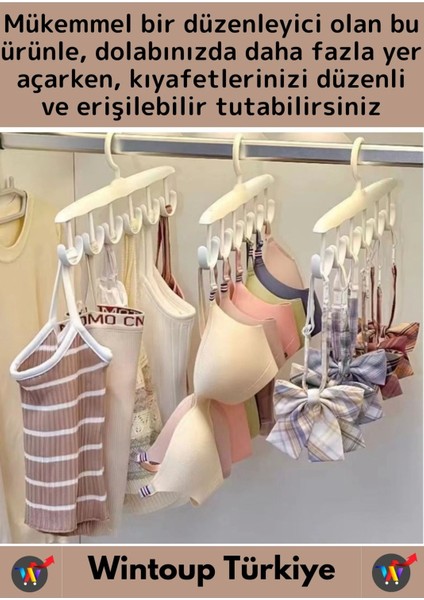 Özel 360 Derece Döner Üst Kısım Çift Taraflı 6 Askılı 12 Kancalı Kemer Elbise Çamaşır Askısı 2 Adet modelleri