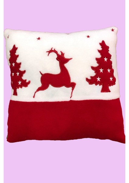 Kırmızı Beyaz Yılbaşı Noel Konseptli Kırlent Yastık
