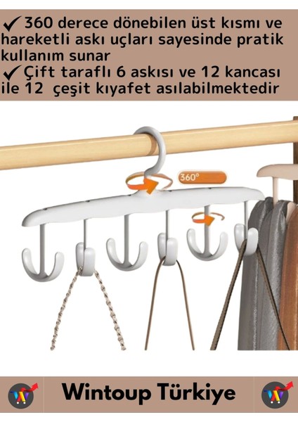Özel 360 Derece Döner Üst Kısım Çift Taraflı 6 Askılı 12 Kancalı Kemer Elbise Çamaşır Askısı 5 Adet fiyatları