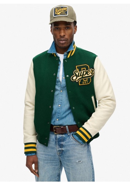 Yeşil Erkek Mont M5011943AGCI_VARSITY Wool Bomber fiyatları